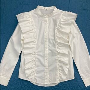 Nylon Apparel USA Shirt Ruffle Button-Up Blouse Ivory Size Large